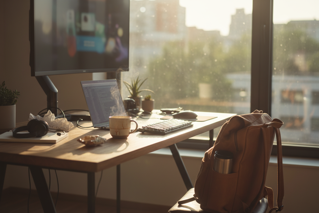 movimento leggero

finestrino, zaino, desk dinamico

ambiente reale, non stock “perfetto”